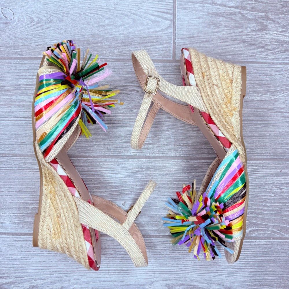 Betsey Johnson Lizzie heels rainbow ribbon confetti shoes sandals 9.5